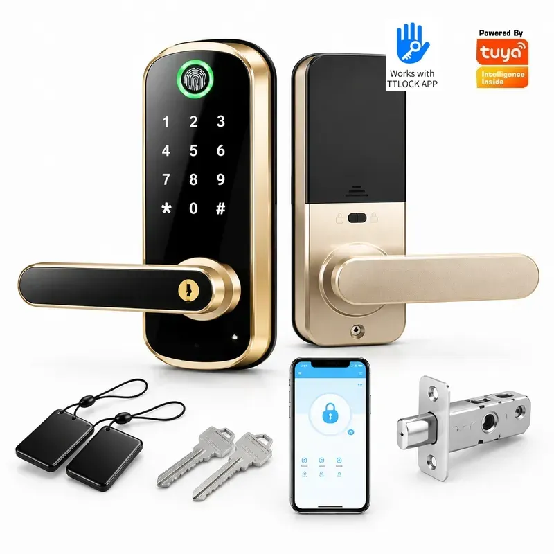 Smart Door Lock Wifi - Single Tongue Password Fingerprint Lock Wooden
